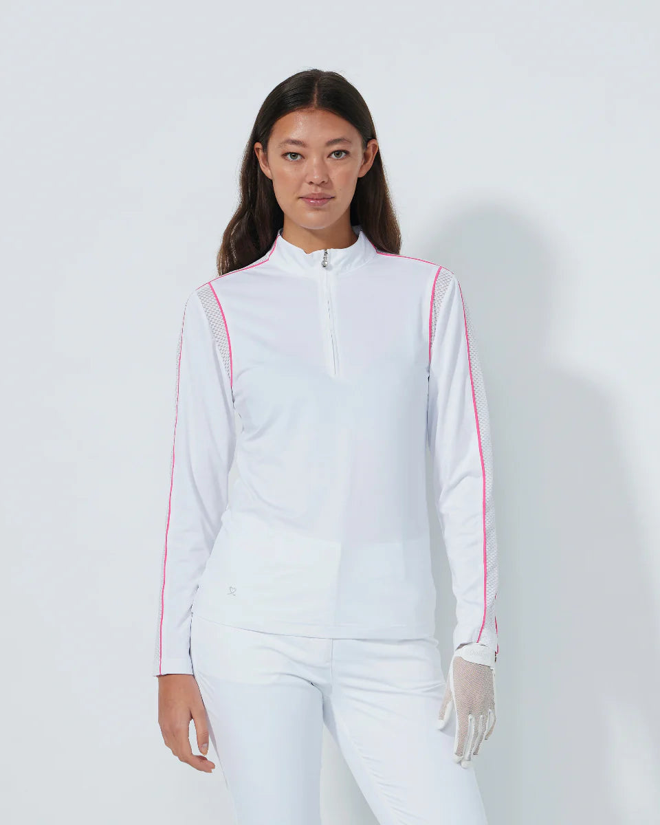 Mesh Insert LS Polo Shirt - White