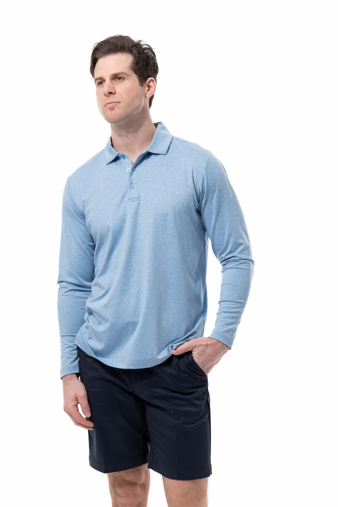 Long Sleeve Polo Melange with Mesh