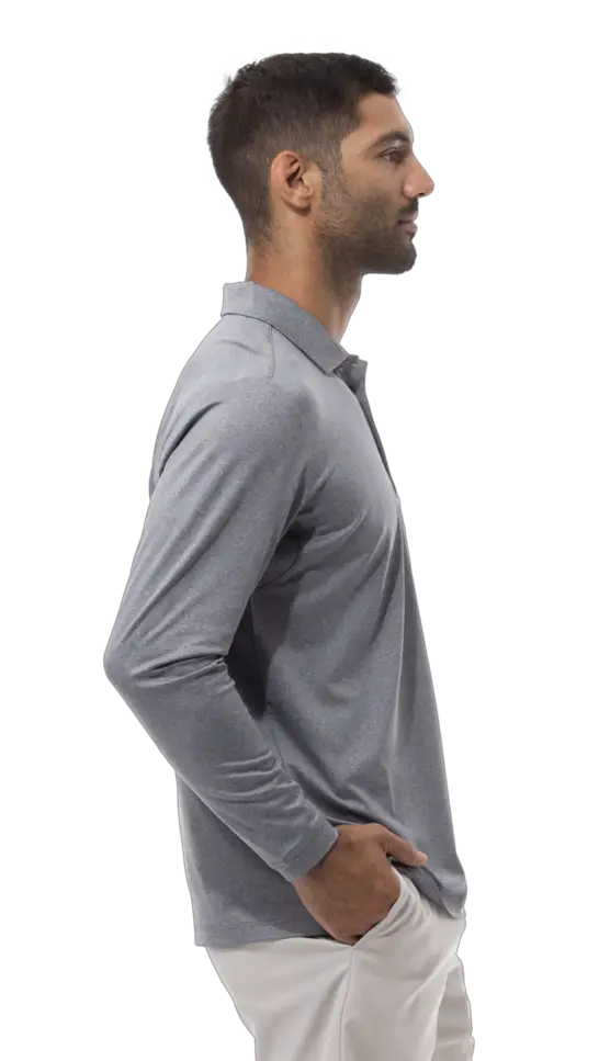 Long Sleeve Polo Melange with Mesh
