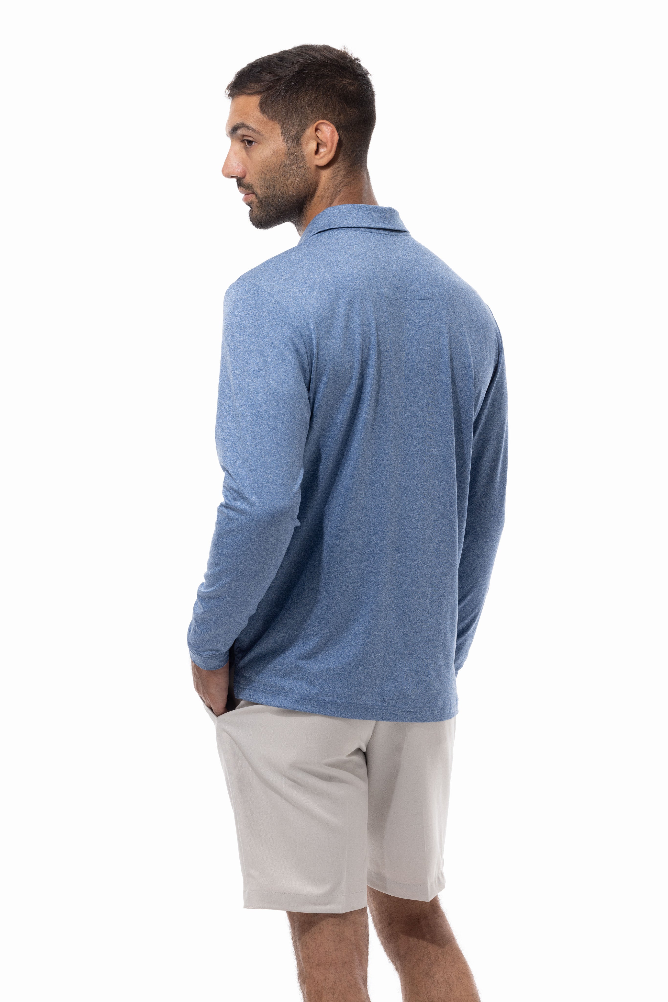 Long Sleeve Polo Melange with Mesh
