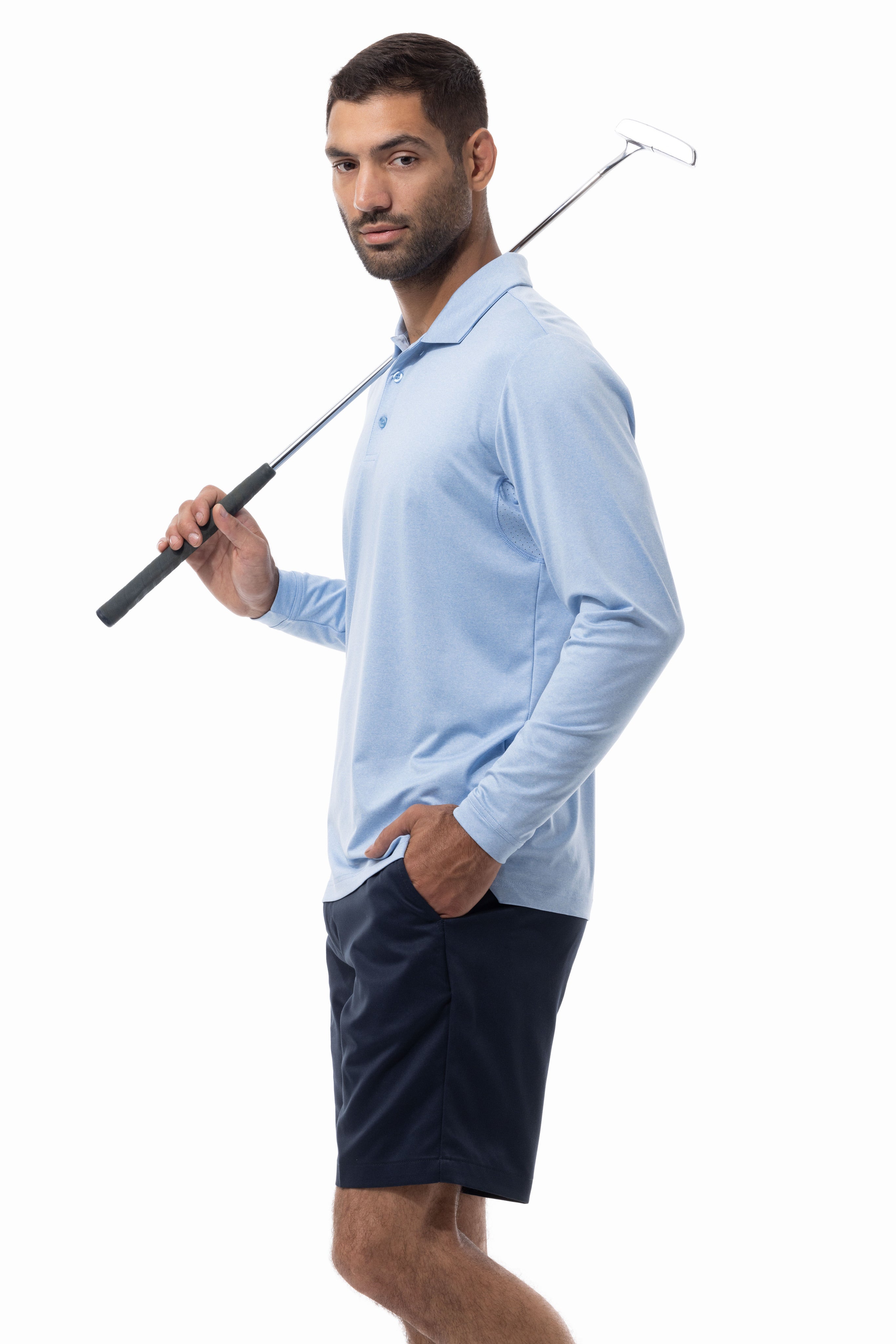 Long Sleeve Polo Melange with Mesh