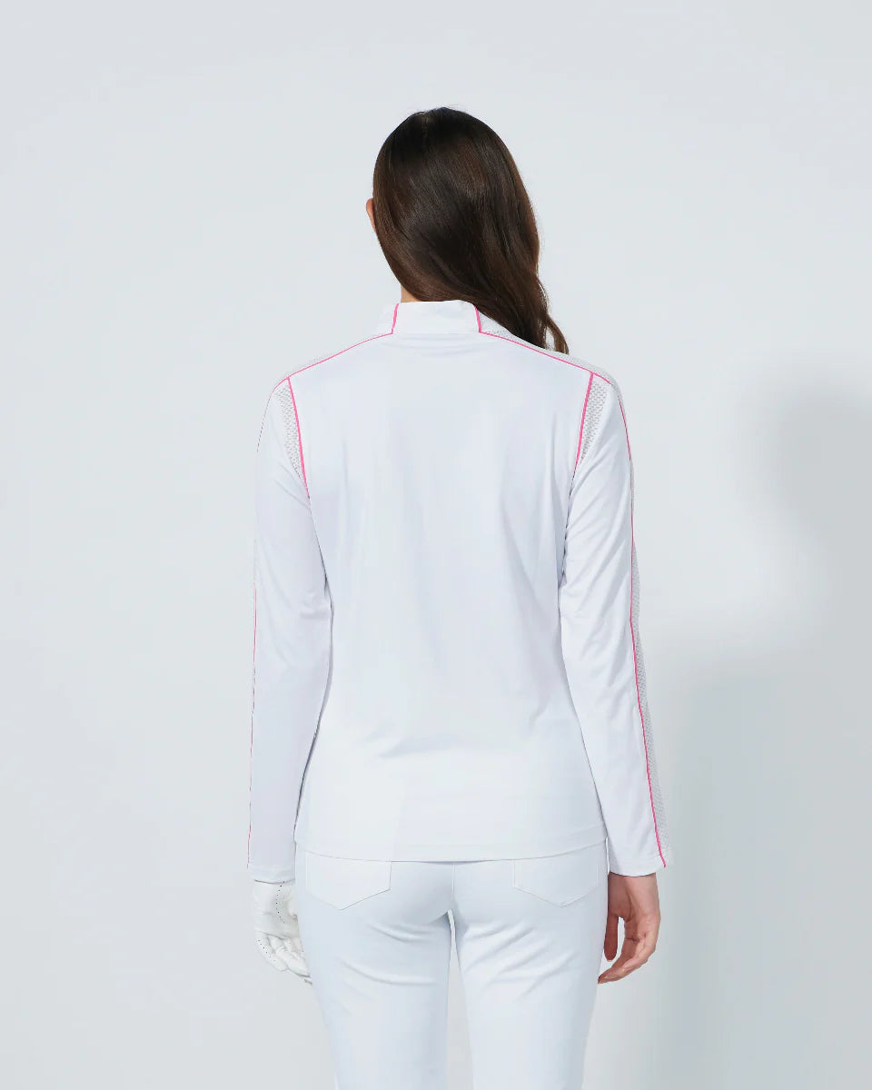 Mesh Insert LS Polo Shirt - White