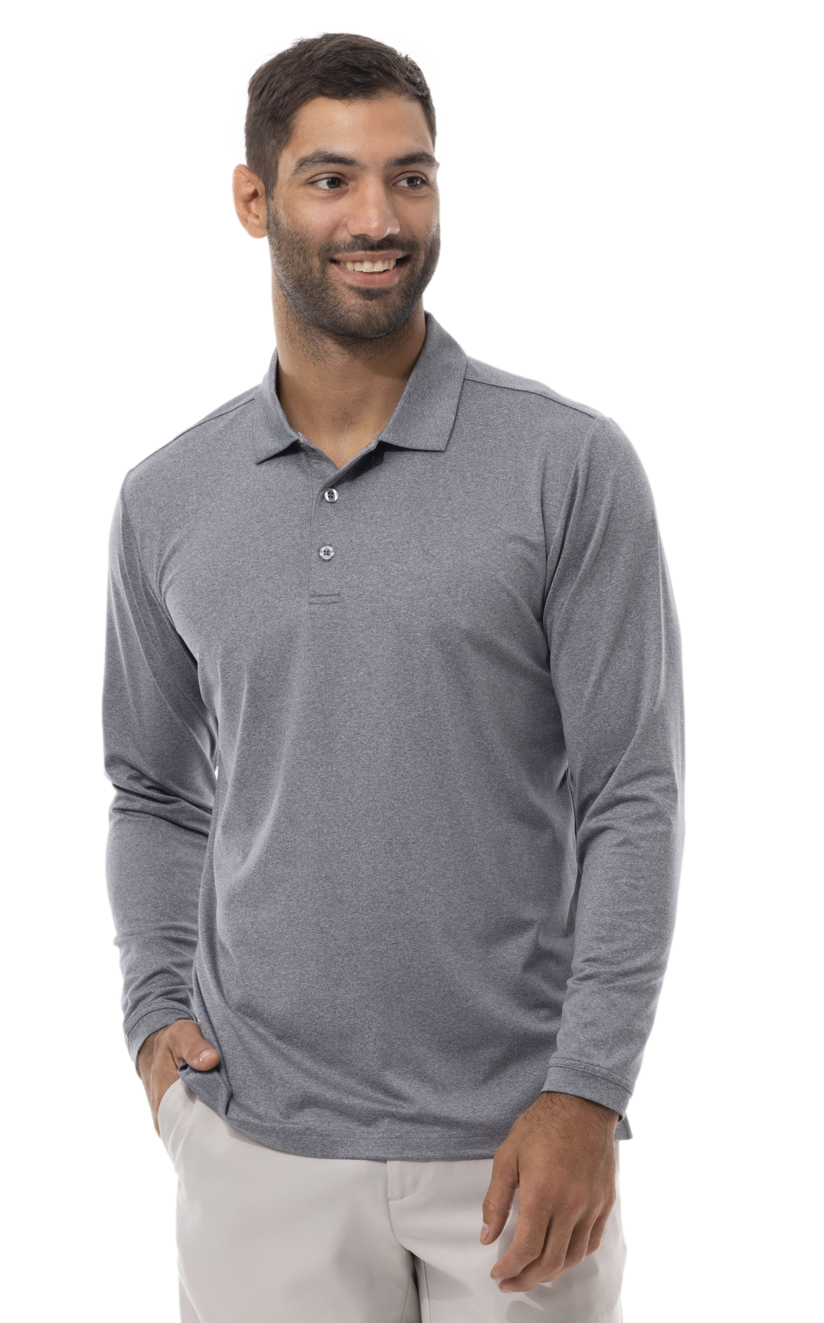 Long Sleeve Polo Melange with Mesh