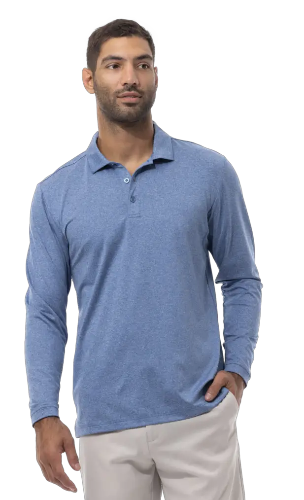 Long Sleeve Polo Melange with Mesh